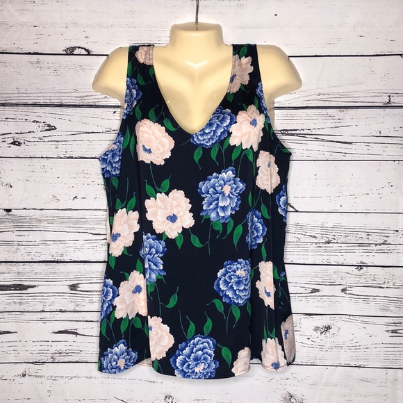 Ann Taylor Factory Size L Floral Print V-Neckline Tank Top Blouse - Picture 1 of 6